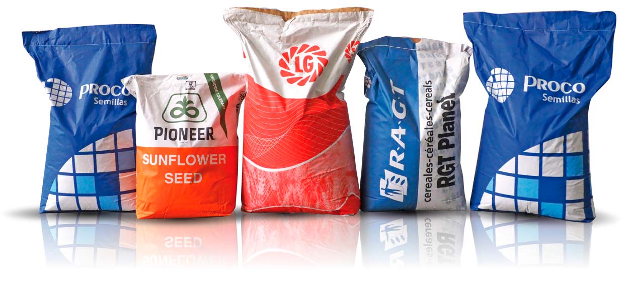 Nuestra semilla certificada Distintos sacos de semilla que provee paralcampo: Procosemillas, LG, Pioneery RAGT